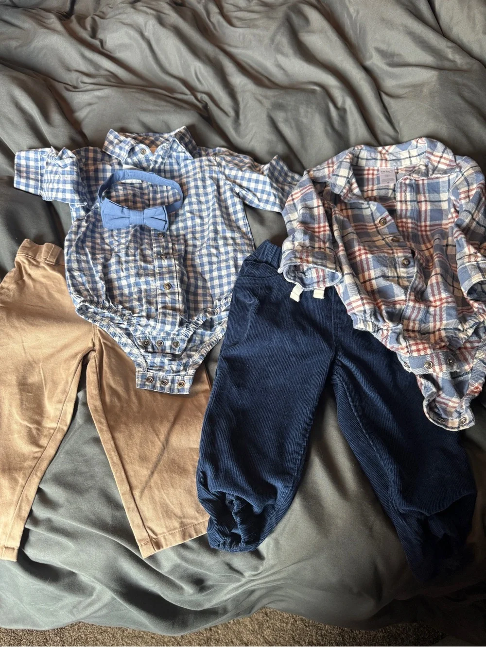 Blue Plaid Bodysuit and Khakis / Plaid Flannel Bodysuit with Corduroy Pants